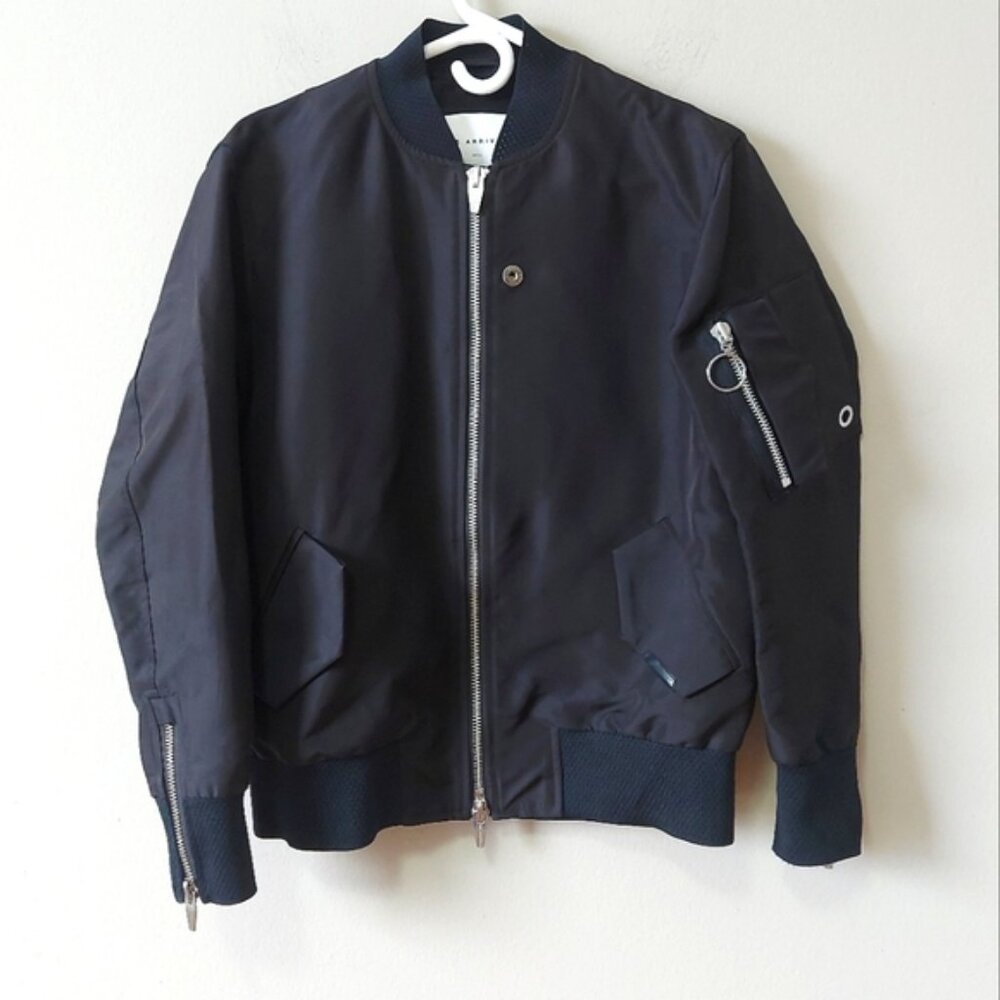 The Arrivals Men Edgy Bomber Jacket XS Black Axel Techno Water Repellent Zip